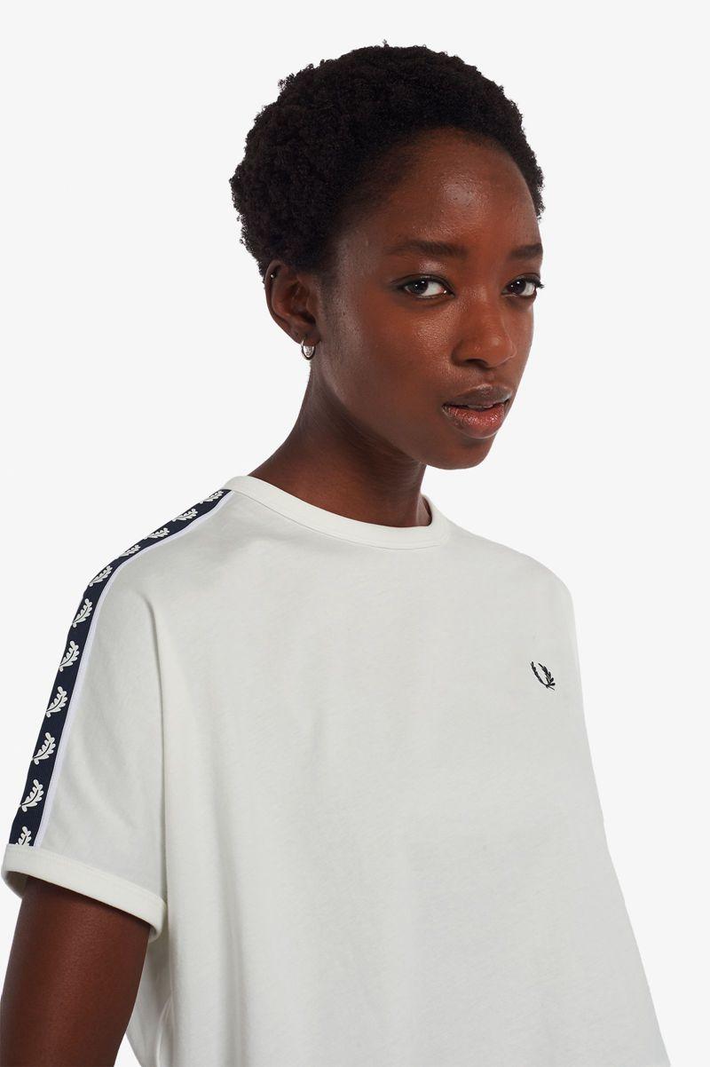 White Fred Perry Cropped Taped Ringer Women's T Shirts | PH 2033WNBY